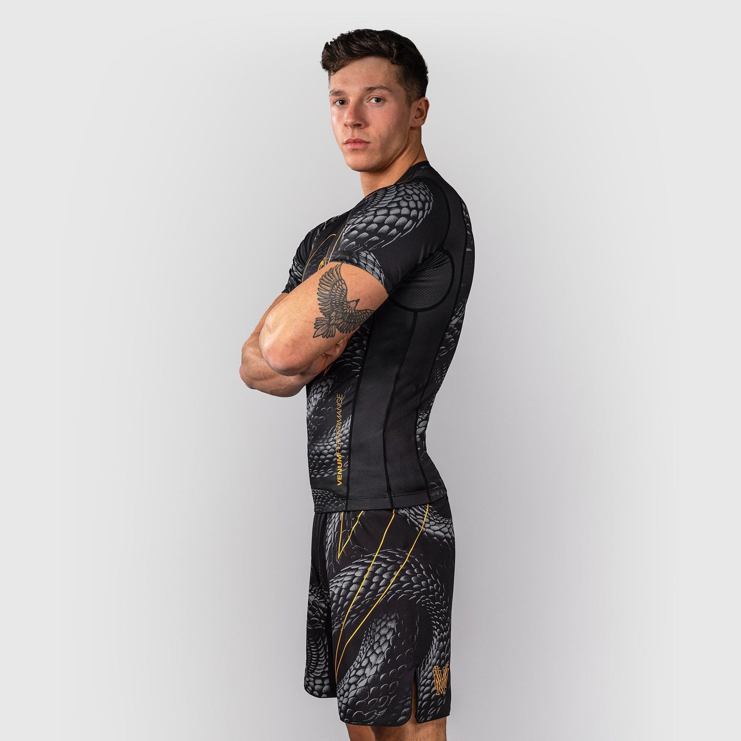 Venum Matupa Short Sleeve Rash Guard Black/Grey/Gold - The Fight Club