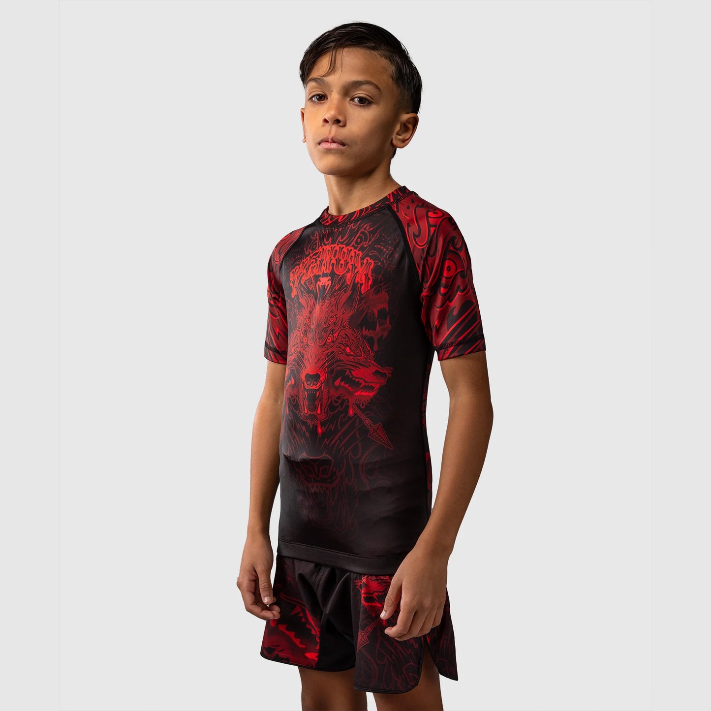 Venum Wolf Atak Kids Short Sleeve Rash Guard Black/Red - The Fight Club
