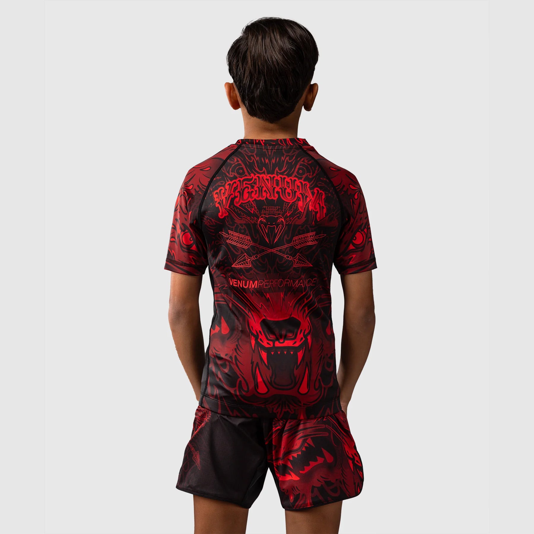 Venum Wolf Atak Kids Short Sleeve Rash Guard Black/Red - The Fight Club