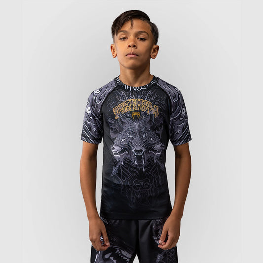 Venum Wolf Atak Kids Short Sleeve Rash Guard Black/Grey - The Fight Club