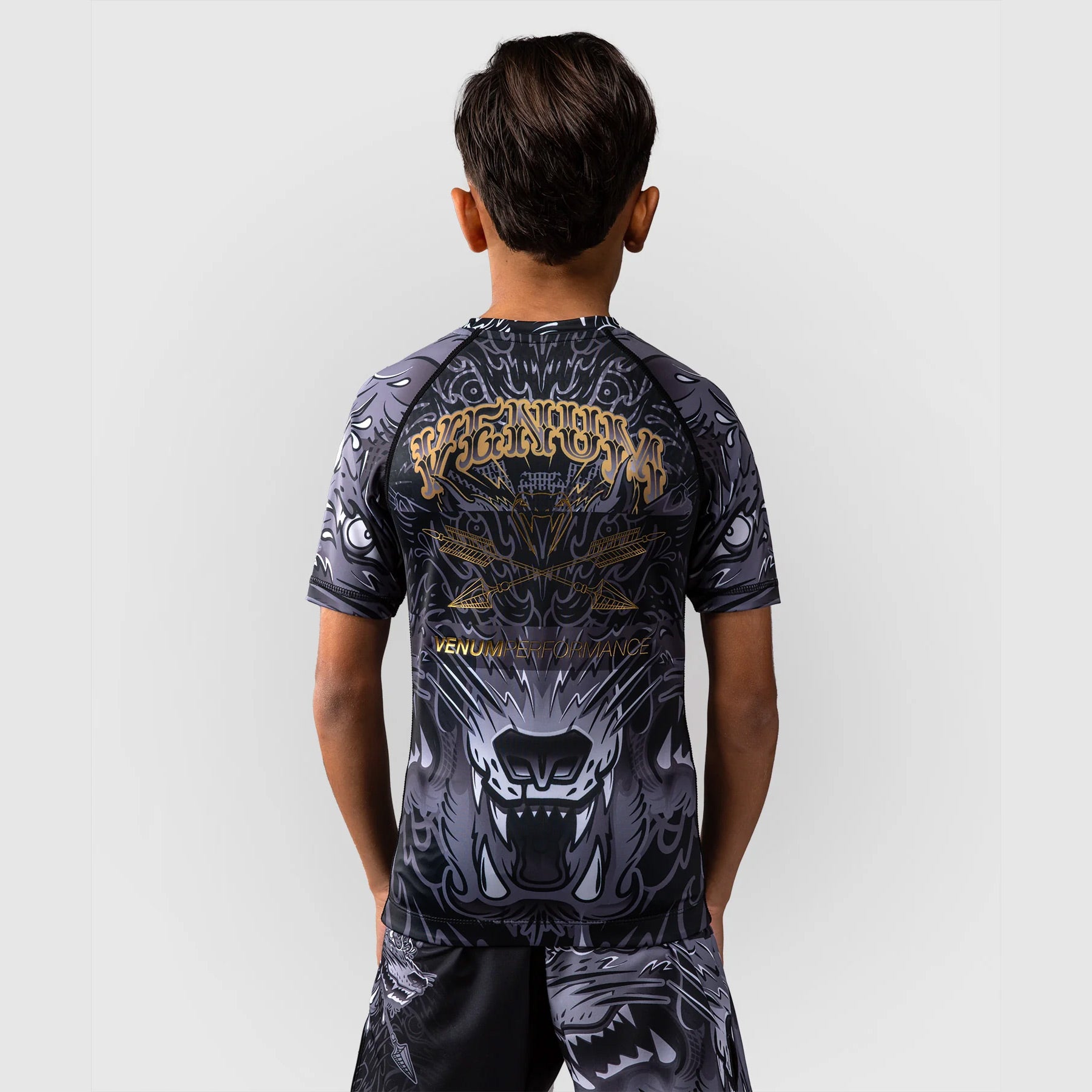 Venum Wolf Atak Kids Short Sleeve Rash Guard Black/Grey - The Fight Club