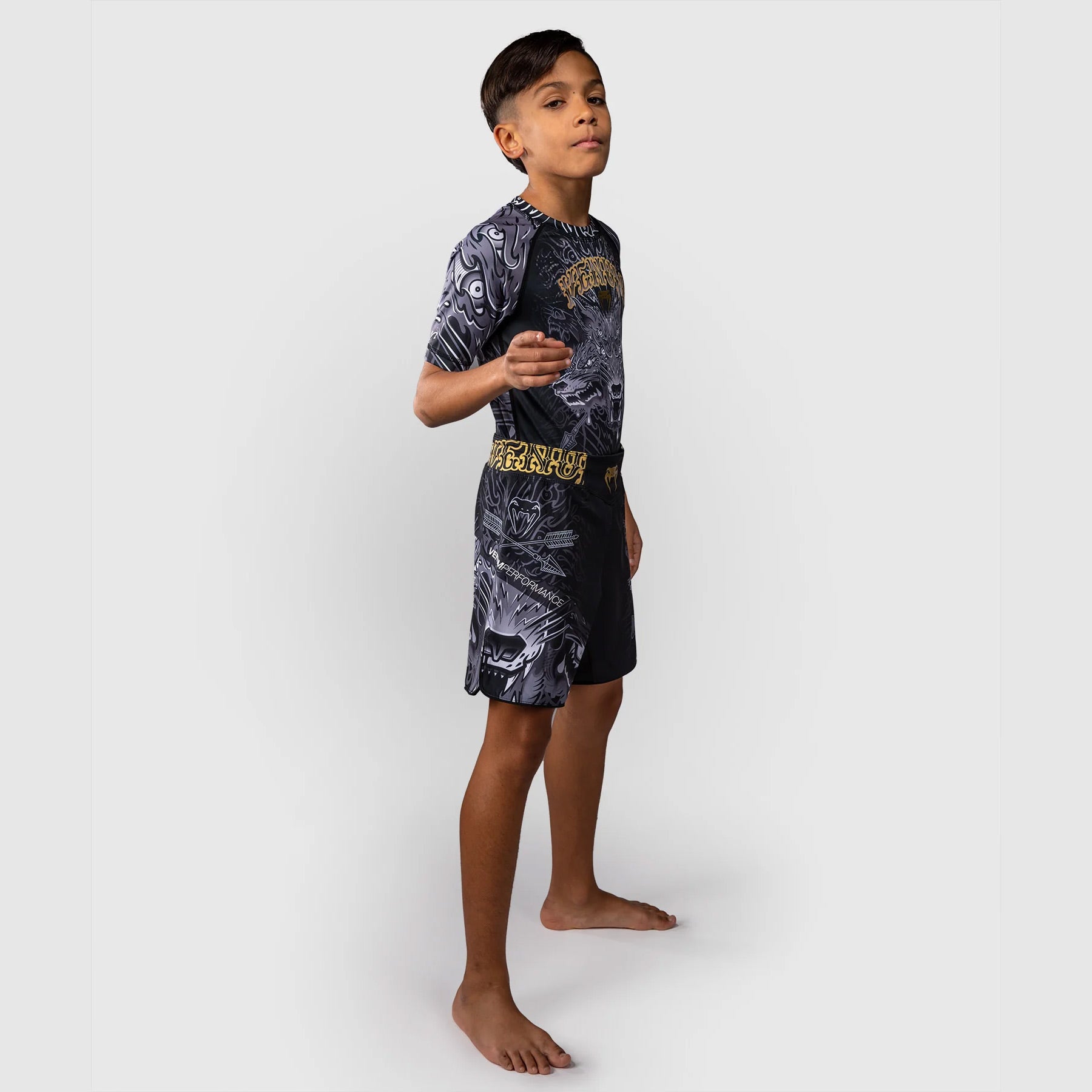 Venum Wolf Atak Kids Short Sleeve Rash Guard Black/Grey - The Fight Club
