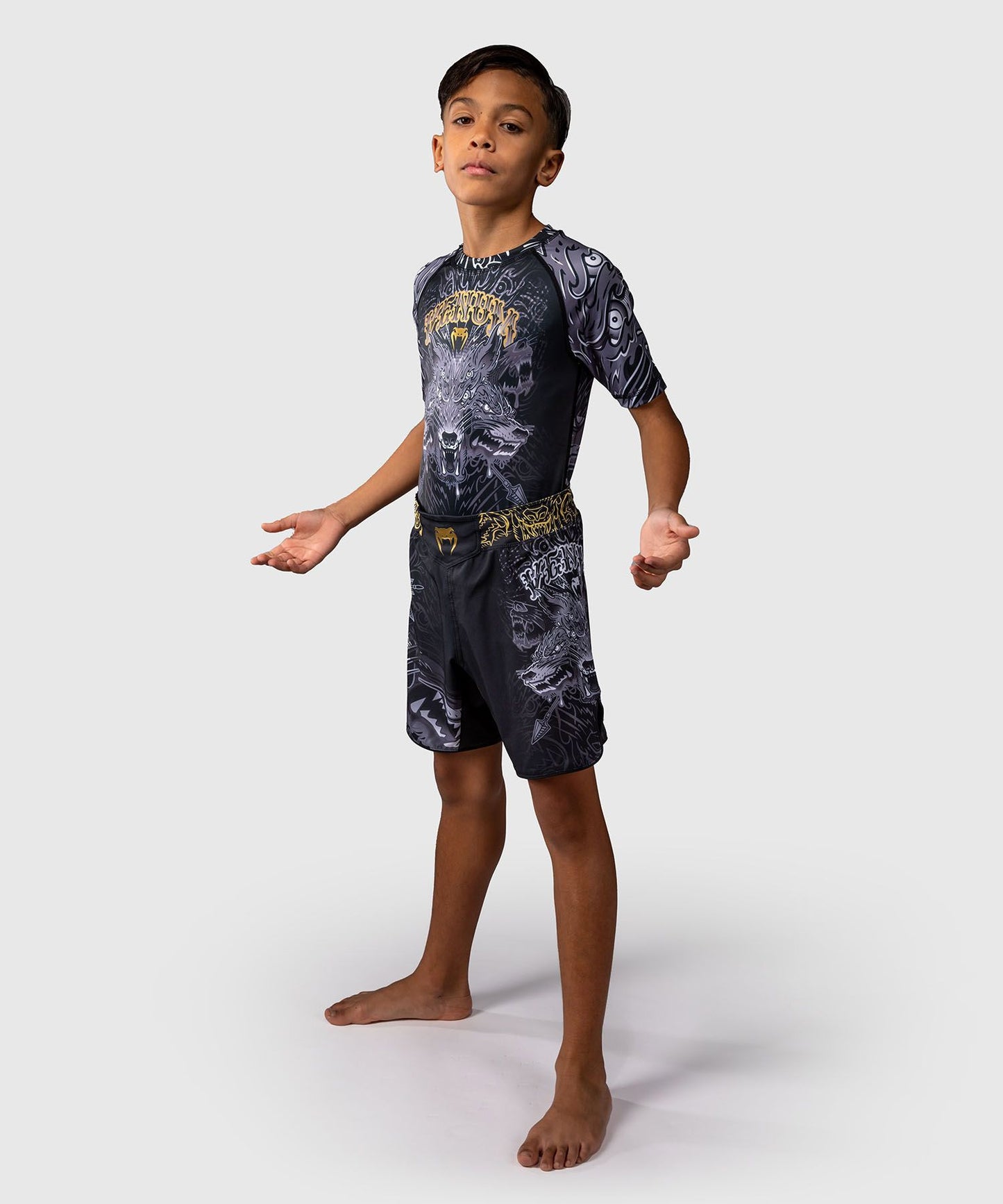 Venum Wolf Atak Kids Fight Shorts Black/Grey - The Fight Club