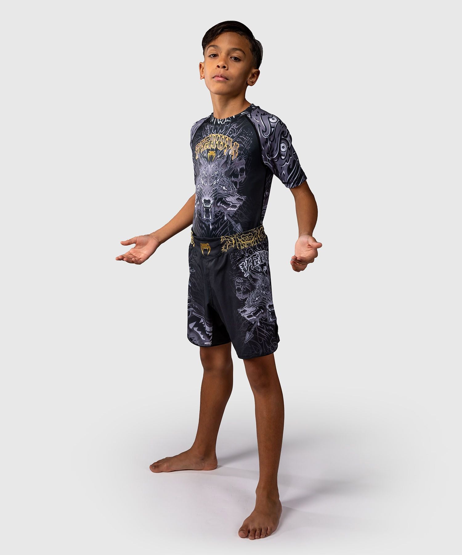 Venum Wolf Atak Kids Fight Shorts Black/Grey - The Fight Club