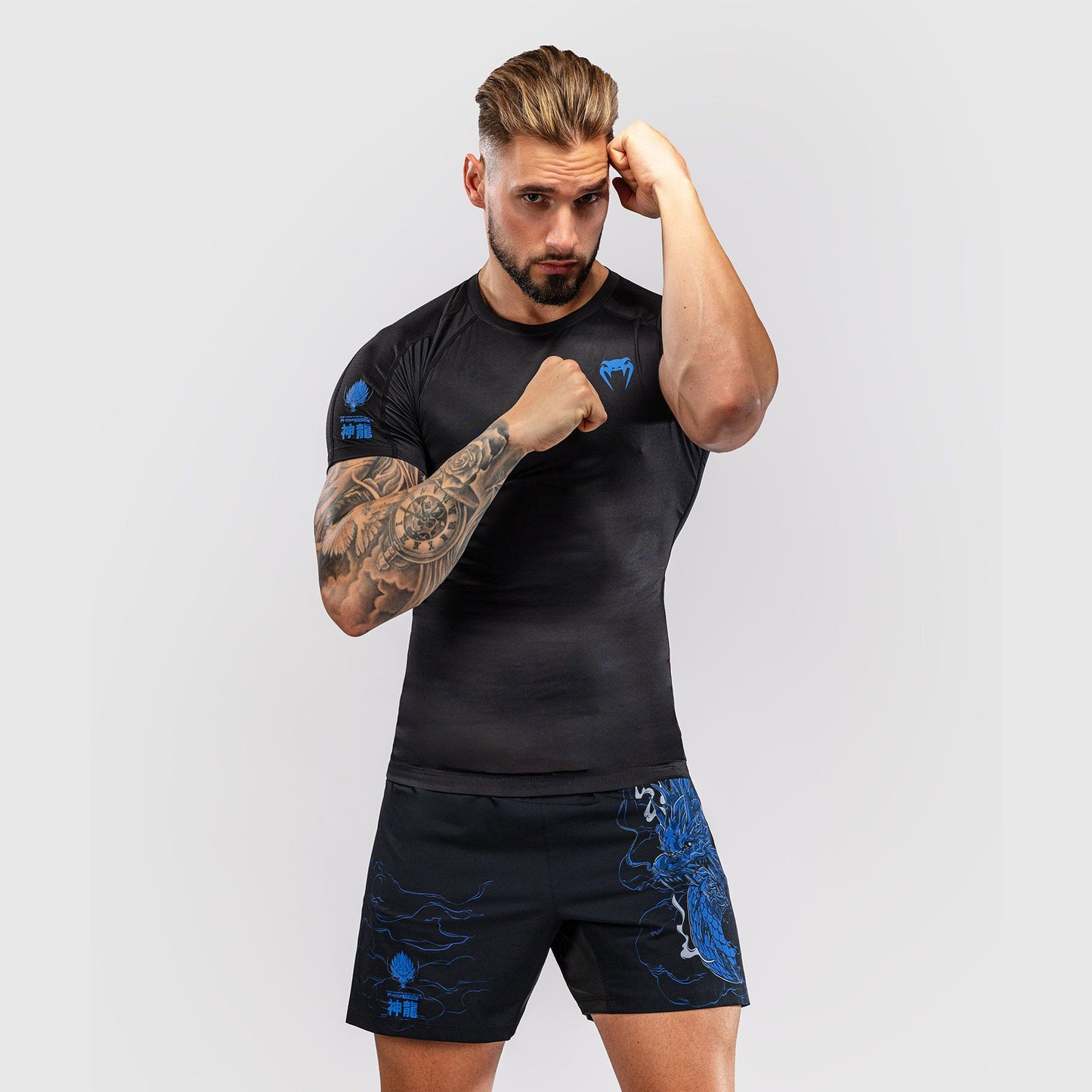 Venum Thunder Dragon Short Sleeves Rash Guard Black/Royal Blue - The Fight Club
