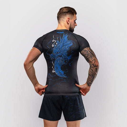 Venum Thunder Dragon Short Sleeves Rash Guard Black/Royal Blue - The Fight Club