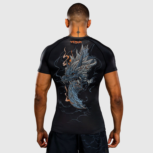 Venum Thunder Dragon Short Sleeves Rash Guard Black/Grey/Copper - The Fight Club