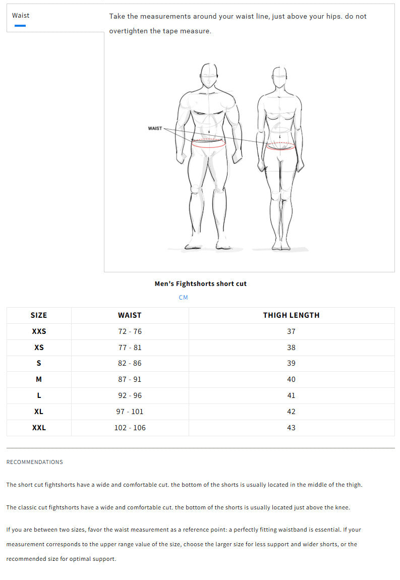 Venum Spectre Fight Shorts Black/Red Size Guide - The Fight Club