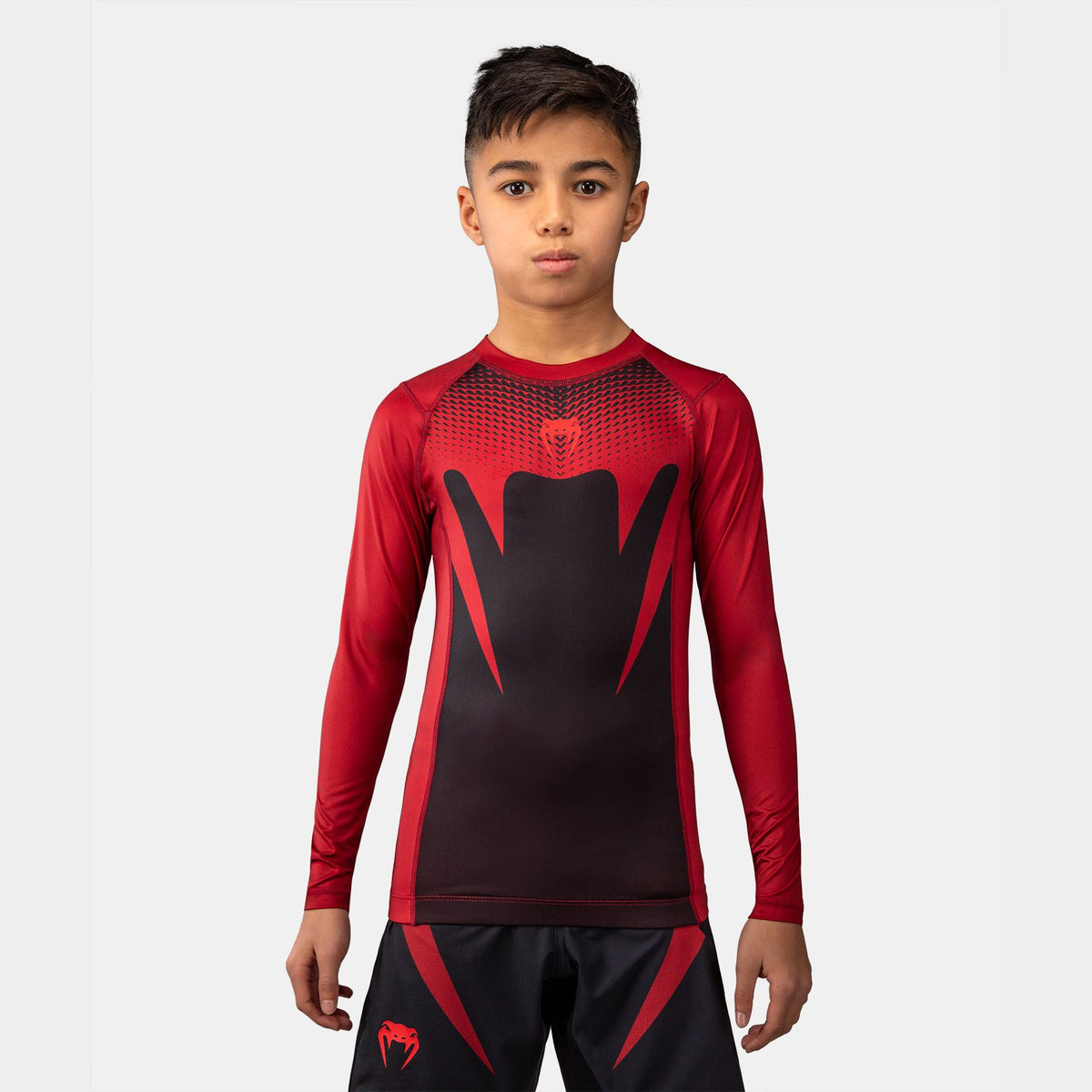 Venum Attack Kids Long Sleeve Rash Guard Black/Red - The Fight Club