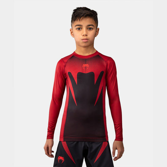 Venum Attack Kids Long Sleeve Rash Guard Black/Red - The Fight Club