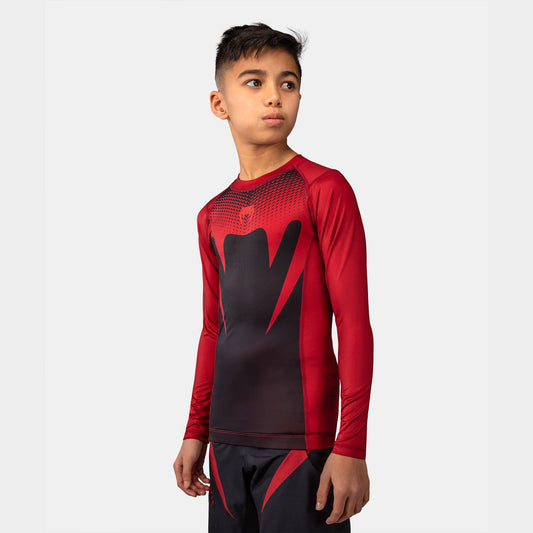 Venum Attack Kids Long Sleeve Rash Guard Black/Red - The Fight Club