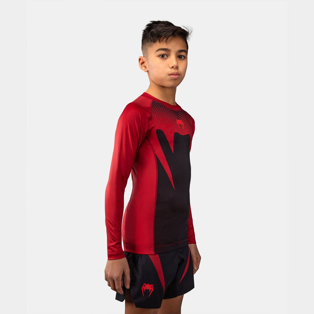 Venum Attack Kids Long Sleeve Rash Guard Black/Red - The Fight Club
