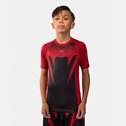 Venum Attack Kids Short Sleeve Rash Guard Black/Red - The Fight Club