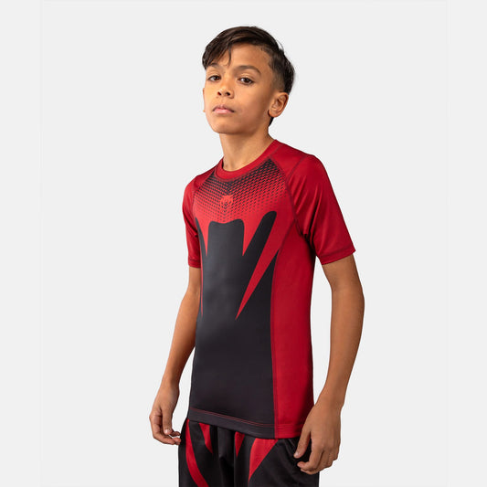 Venum Attack Kids Short Sleeve Rash Guard Black/Red - The Fight Club