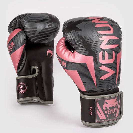 Venum Elite Boxing Gloves Black/Pink Gold - The Fight Club