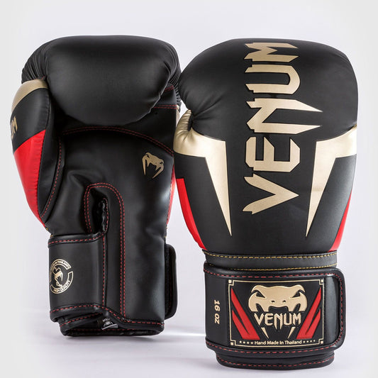 Venum Elite Boxing Gloves - Black/Gold/Red - The Fight Club