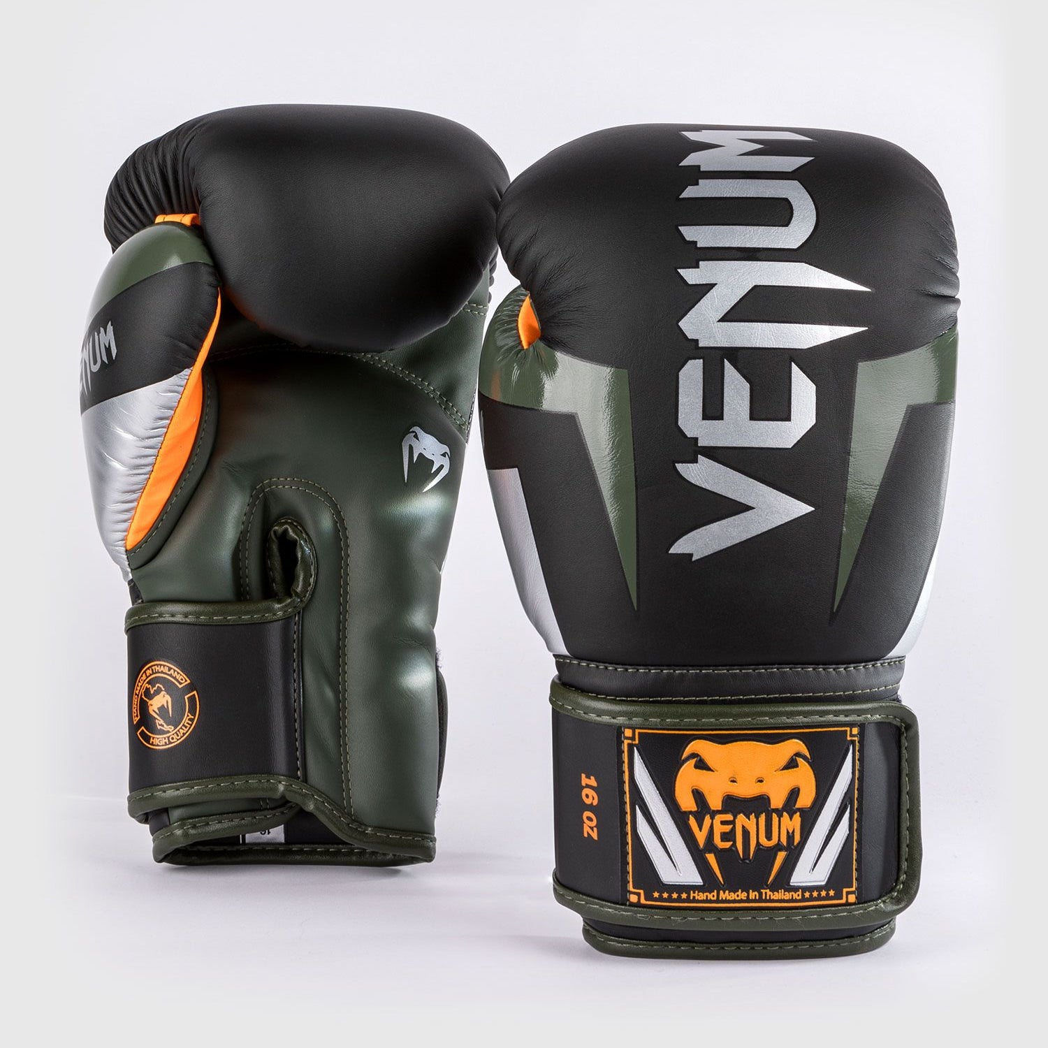 Venum Elite Boxing Gloves Black/Silver/Kaki - The Fight Club