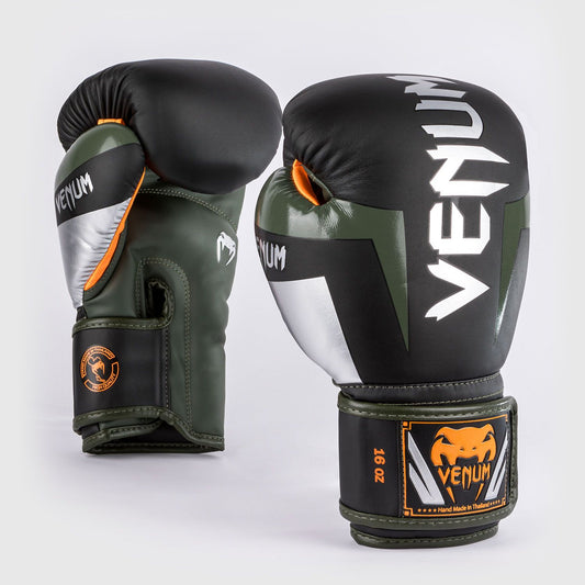 Venum Elite Boxing Gloves Black/Silver/Kaki - The Fight Club