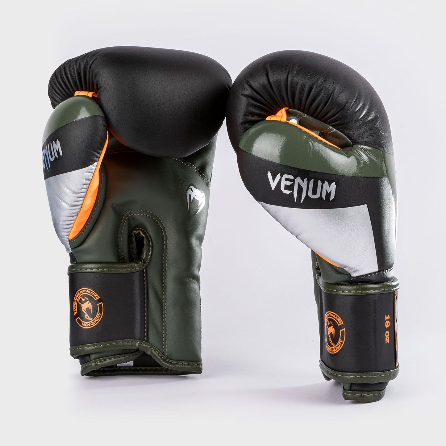 Venum Elite Boxing Gloves Black/Silver/Kaki - The Fight Club