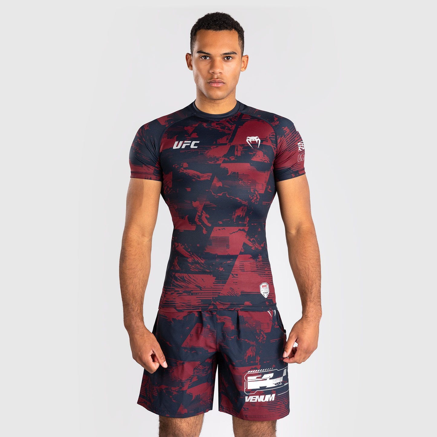 Venum Men's UFC Zenith Burgundy Authentic Fight Week Performance Short Sleeve Rash Guard - The Fight Club