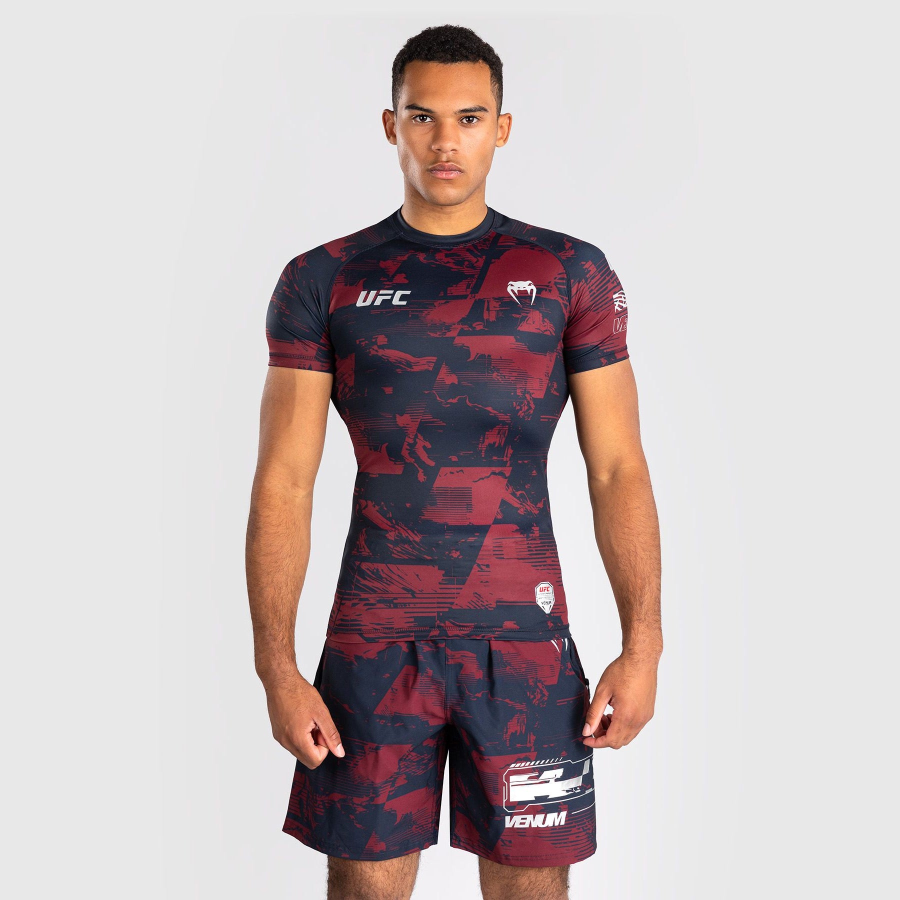 Venum Men's UFC Zenith Burgundy Authentic Fight Week Performance Short Sleeve Rash Guard - The Fight Club