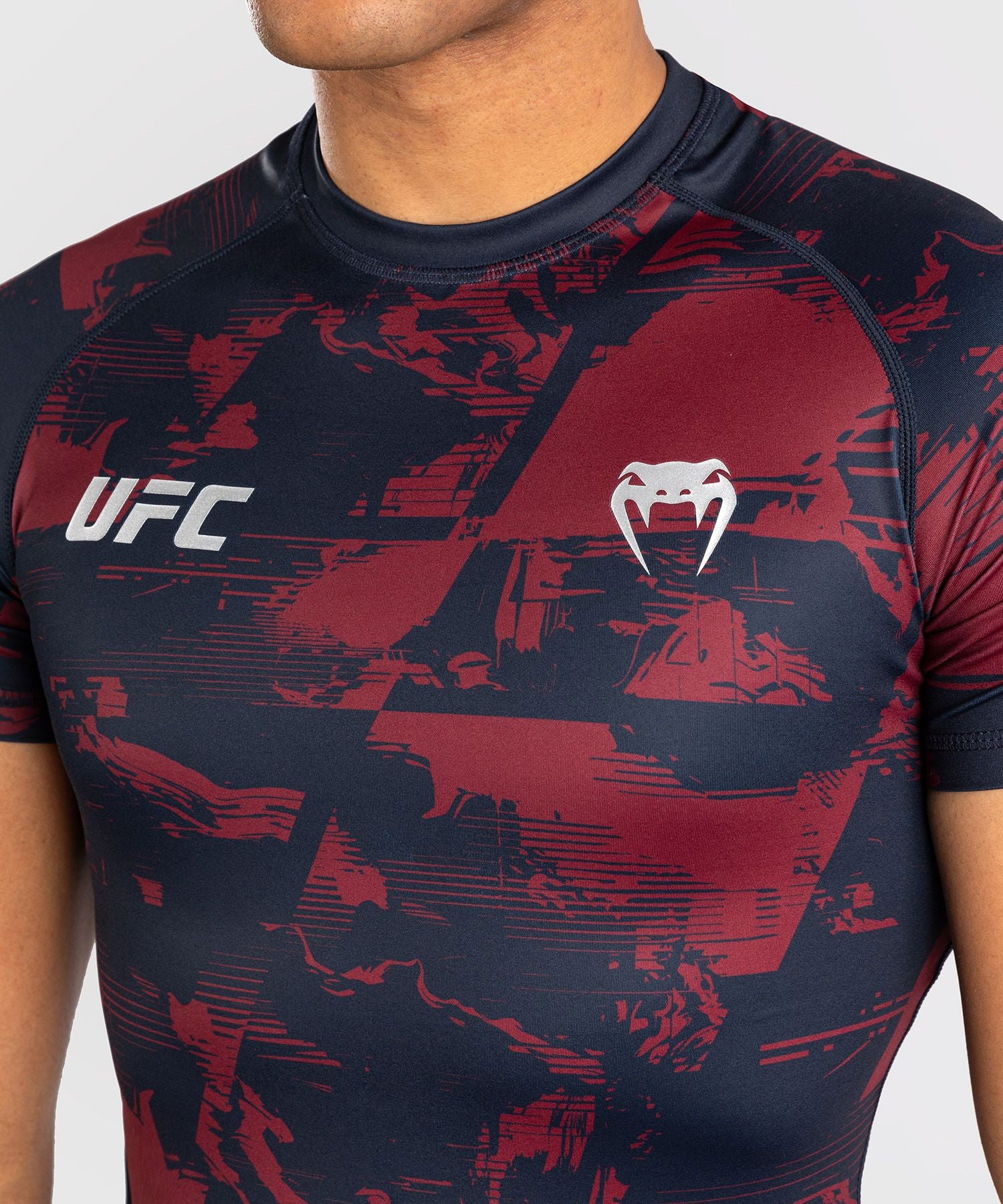 Venum Men's UFC Zenith Burgundy Authentic Fight Week Performance Short Sleeve Rash Guard - The Fight Club