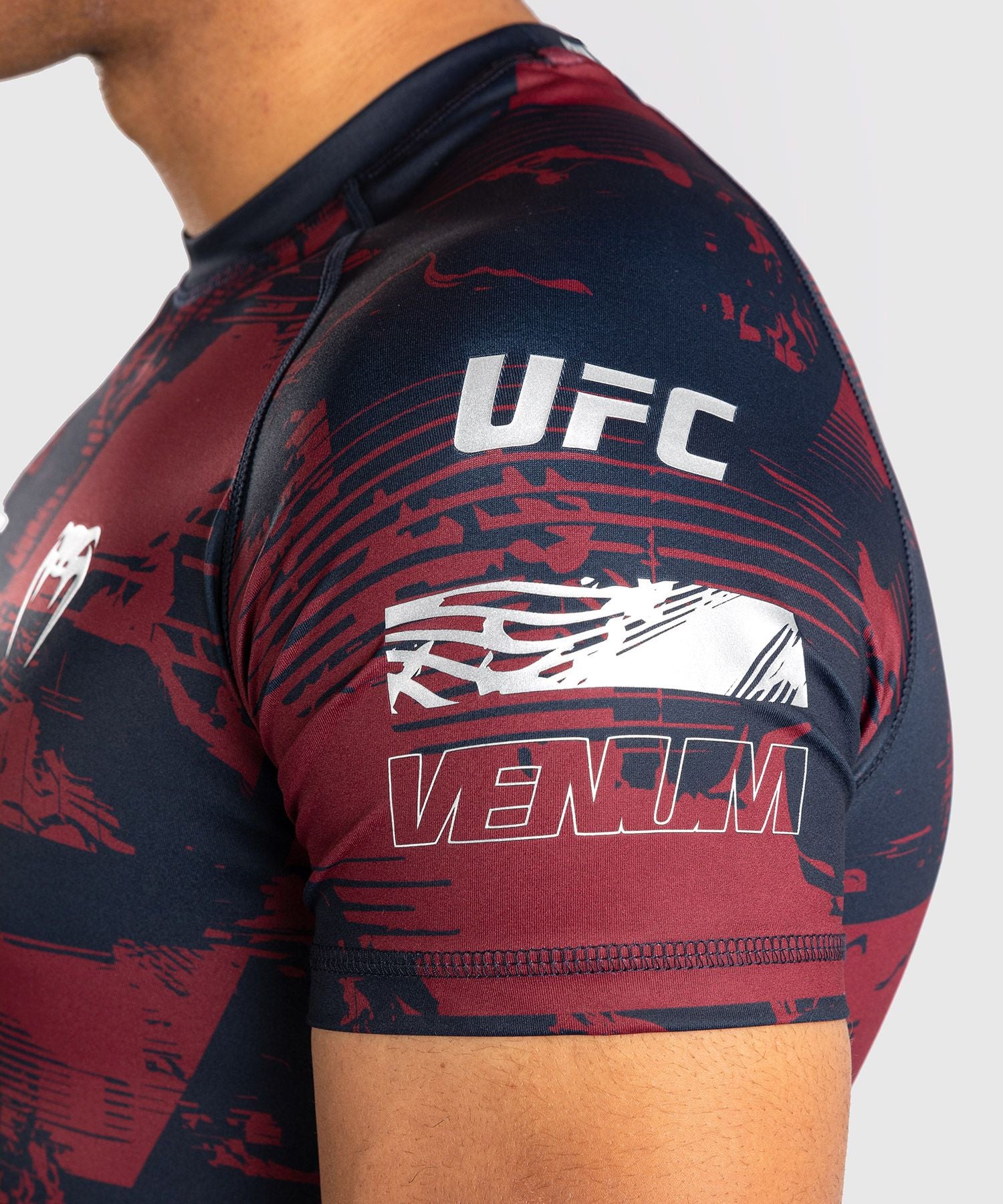 Venum Men's UFC Zenith Burgundy Authentic Fight Week Performance Short Sleeve Rash Guard - The Fight Club