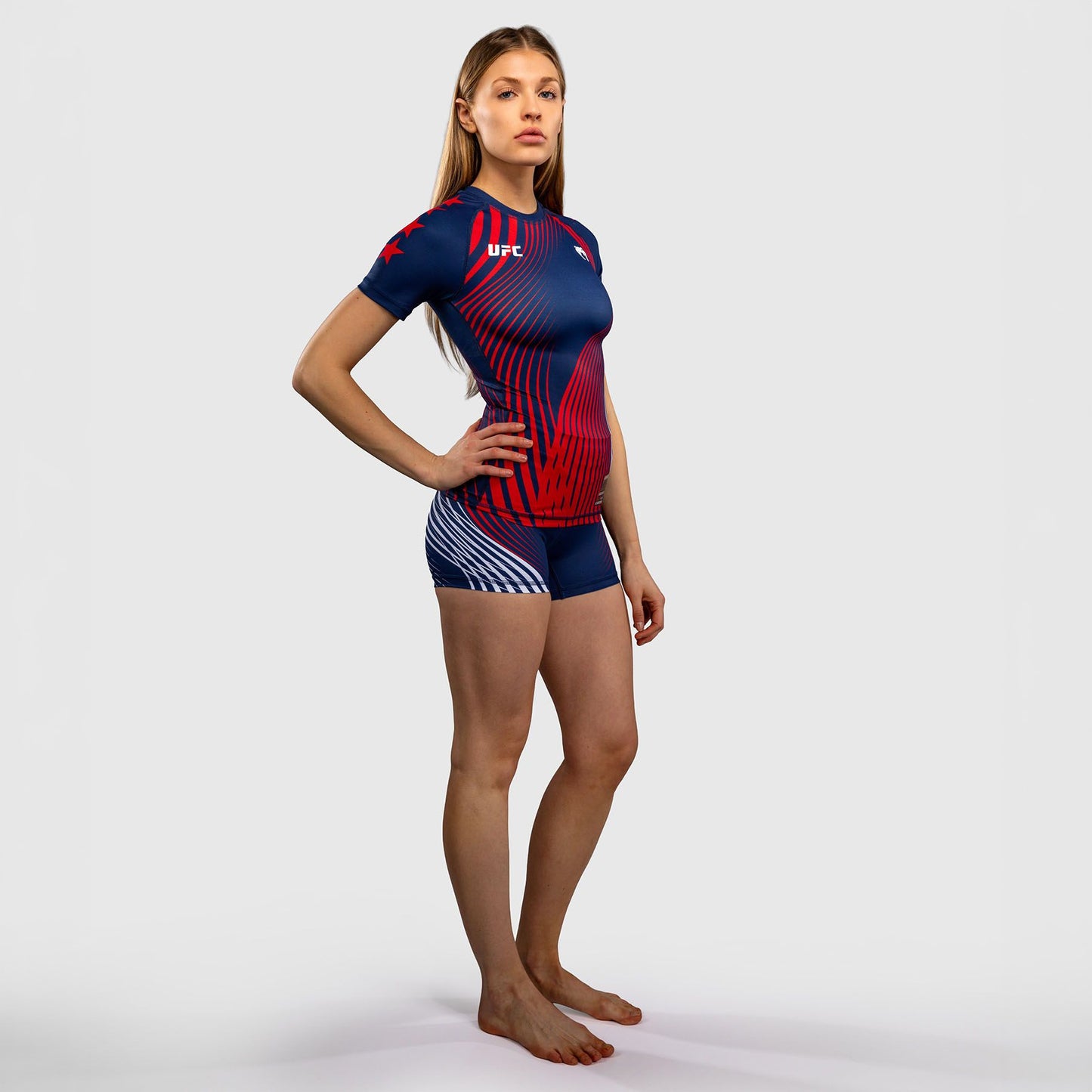 Venum Women's Official UFC Freedom 250 Blue Authentic Fight Night Short Sleeve Rash Guard - The Fight Club