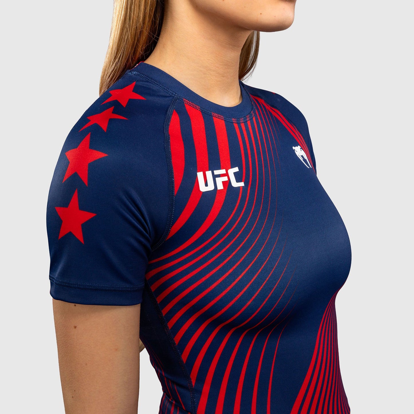 Venum Women's Official UFC Freedom 250 Blue Authentic Fight Night Short Sleeve Rash Guard - The Fight Club