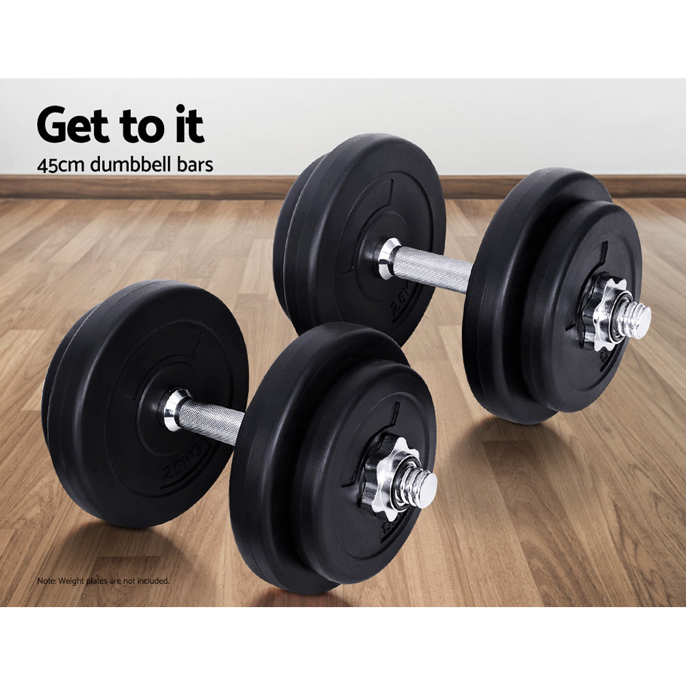 45cm Dumbbell Bar Solid Steel Pair Gym Home Exercise Fitness 150KG Capacity - The Fight Club