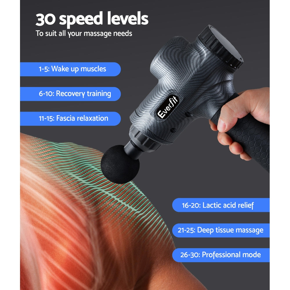 Everfit Massage Gun 6 Heads Massager Electric LCD Vibration Relief Percussion - The Fight Club