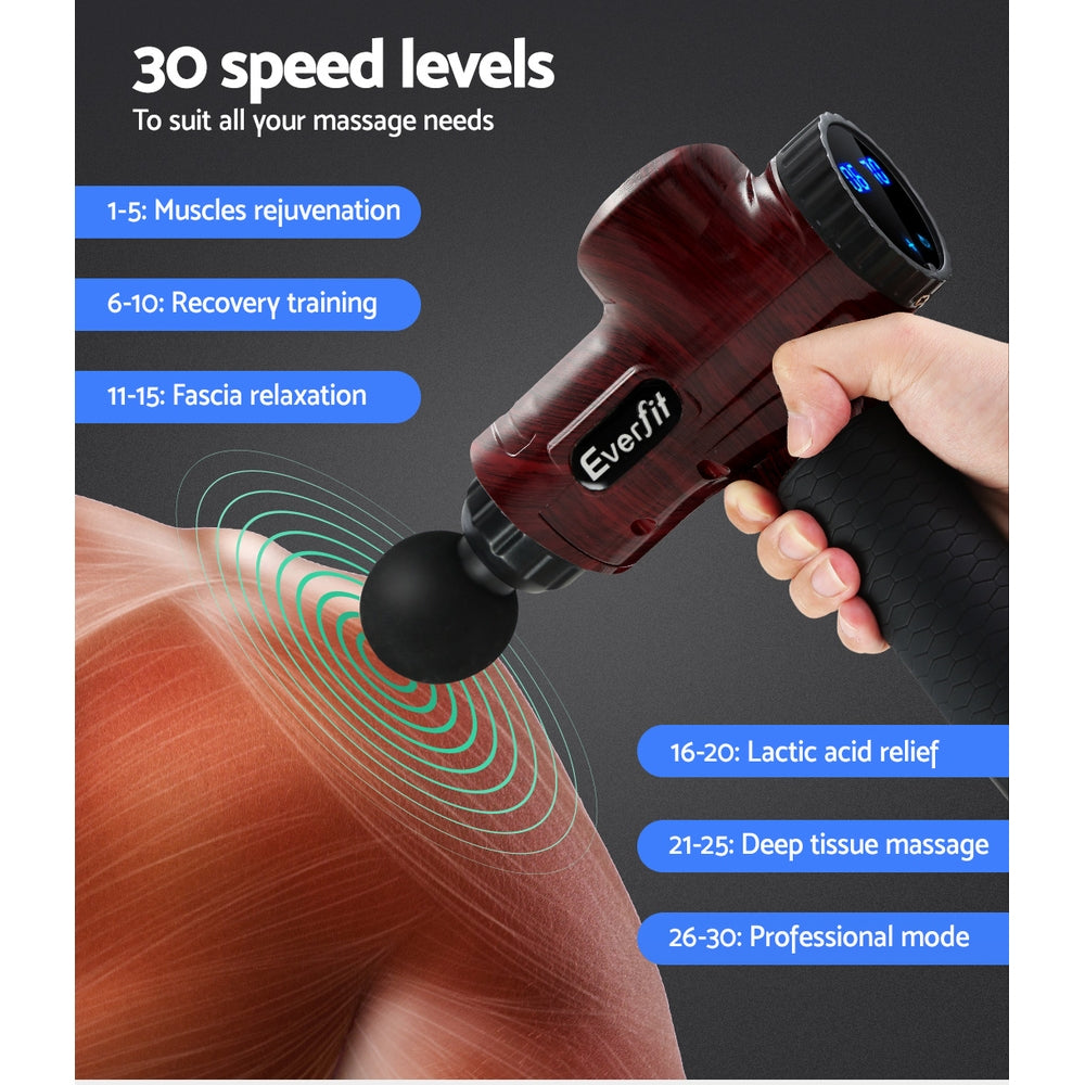 Everfit Massage Gun 6 Heads Electric Massager LCD Vibration Percussion Relief - The Fight Club