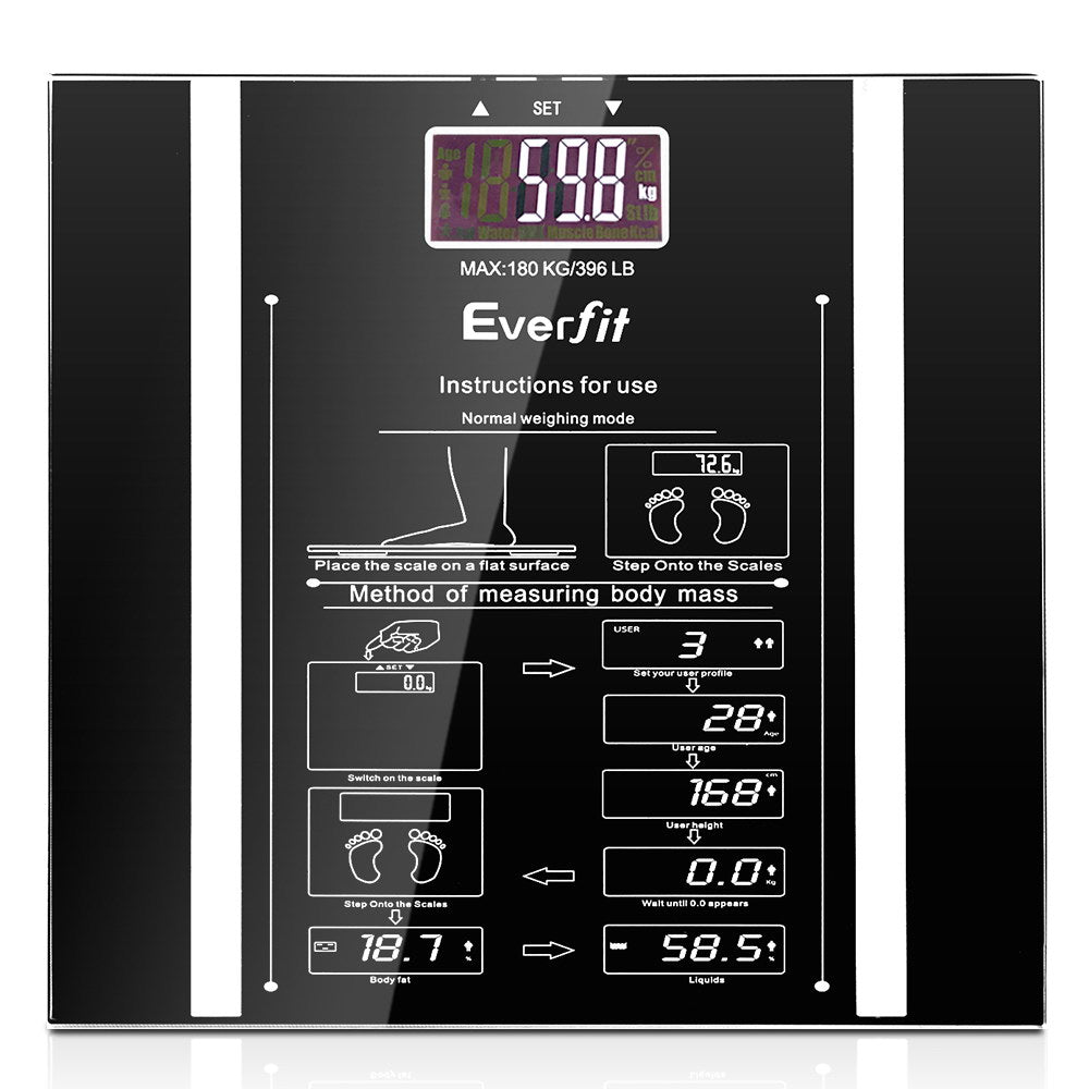 Everfit Bathroom Scales Digital Body Fat Scale 180KG Adv Electronic Monitor Tracker - The Fight Club