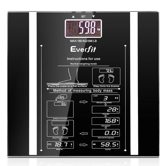 Everfit Bathroom Scales Digital Body Fat Scale 180KG Adv Electronic Monitor Tracker - The Fight Club