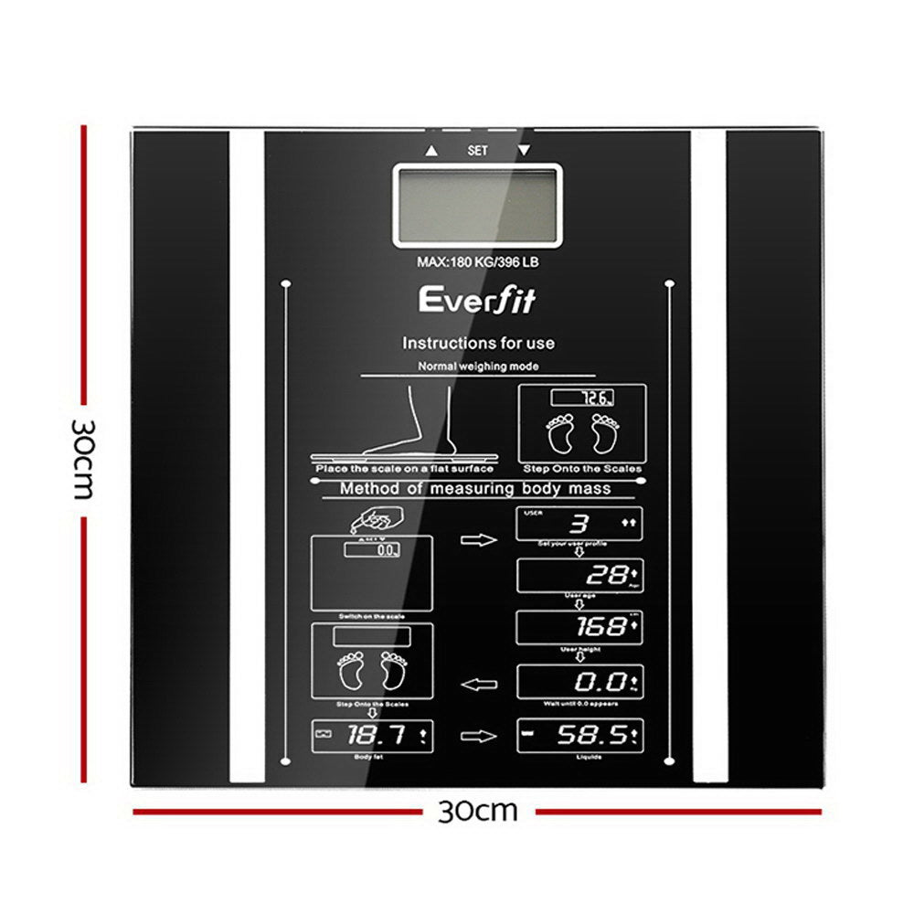 Everfit Bathroom Scales Digital Body Fat Scale 180KG Adv Electronic Monitor Tracker - The Fight Club