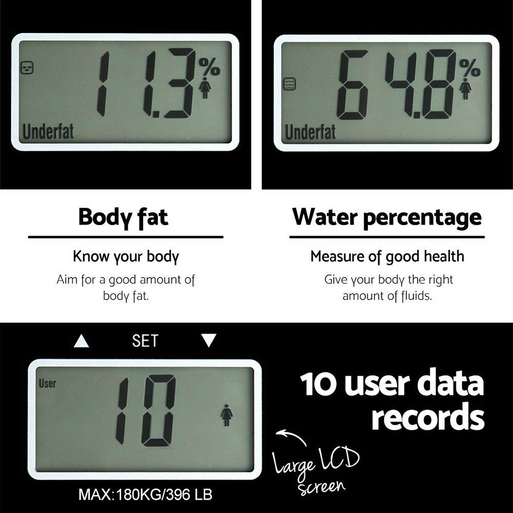 Everfit Bathroom Scales Digital Body Fat Scale 180KG Adv Electronic Monitor Tracker - The Fight Club