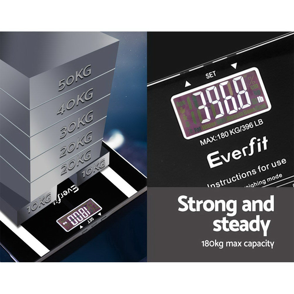 Everfit Bathroom Scales Digital Body Fat Scale 180KG Adv Electronic Monitor Tracker - The Fight Club