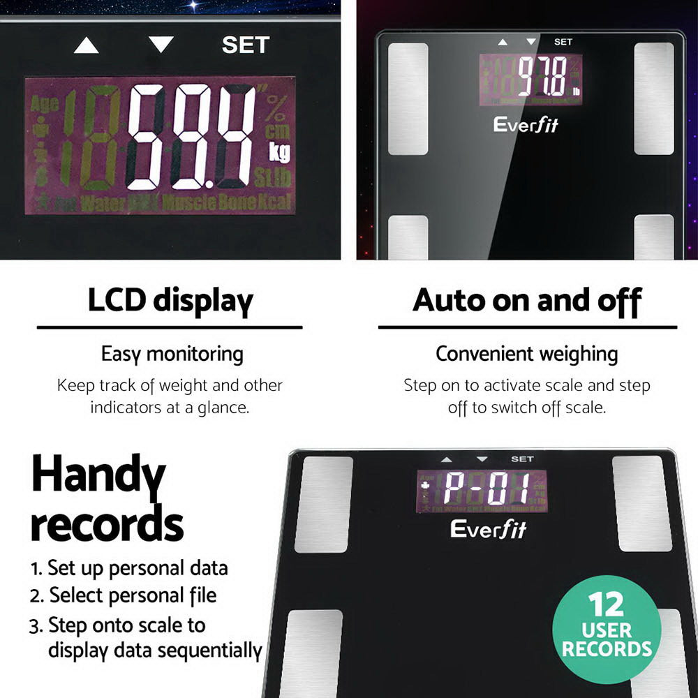 Everfit Bathroom Scales Digital Body Fat Scale 180KG Electronic Monitor BMI CAL - The Fight Club