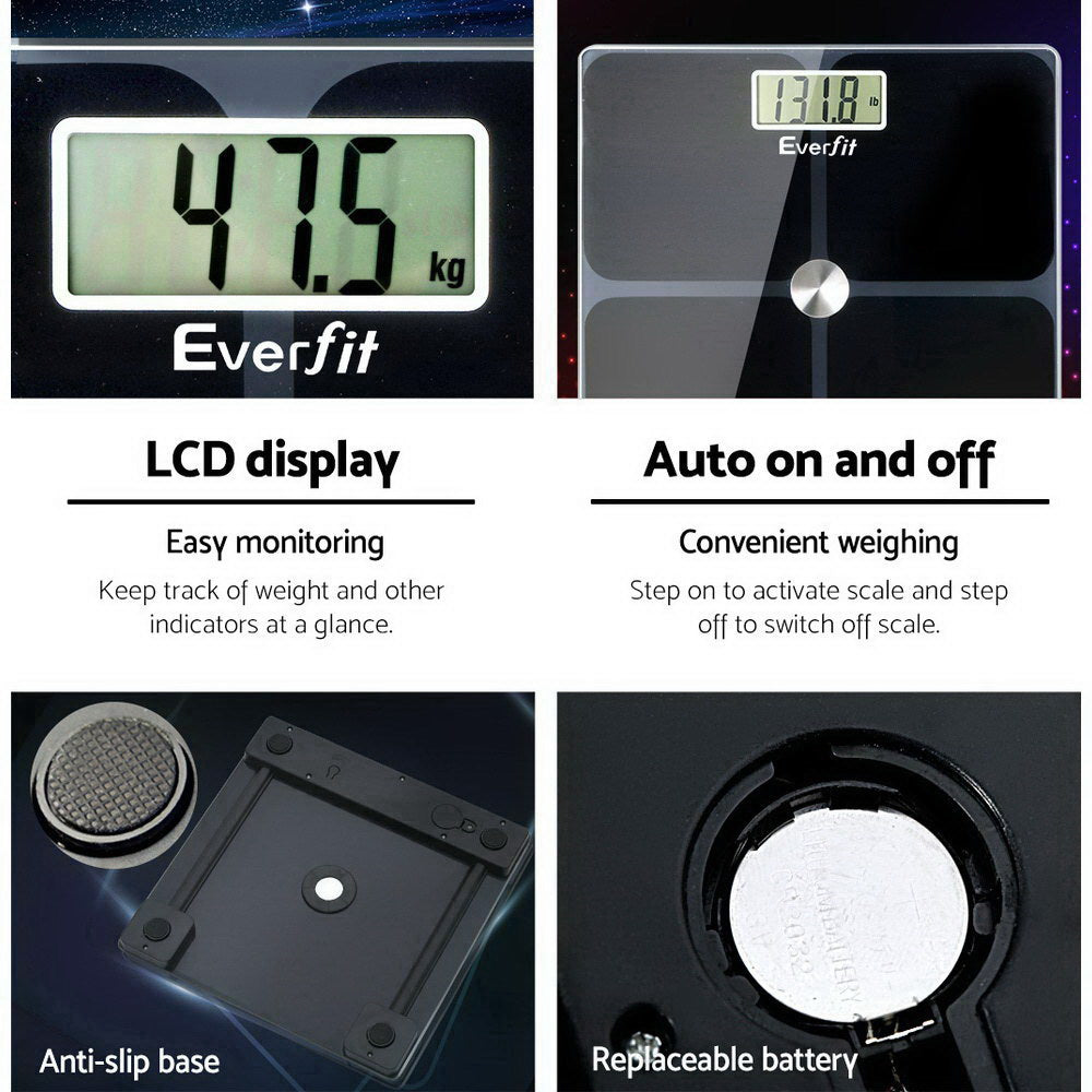 Everfit Bathroom Scales Digital Weighing Scale 180KG Electronic Monitor Tracker - The Fight Club