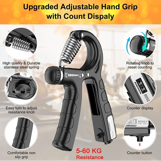 2 Pack Adjustable Hand Grip Strengthener for Hand Grip Strength and Wrist Rehabilitation (Resistance 5-60 kg) - The Fight Club