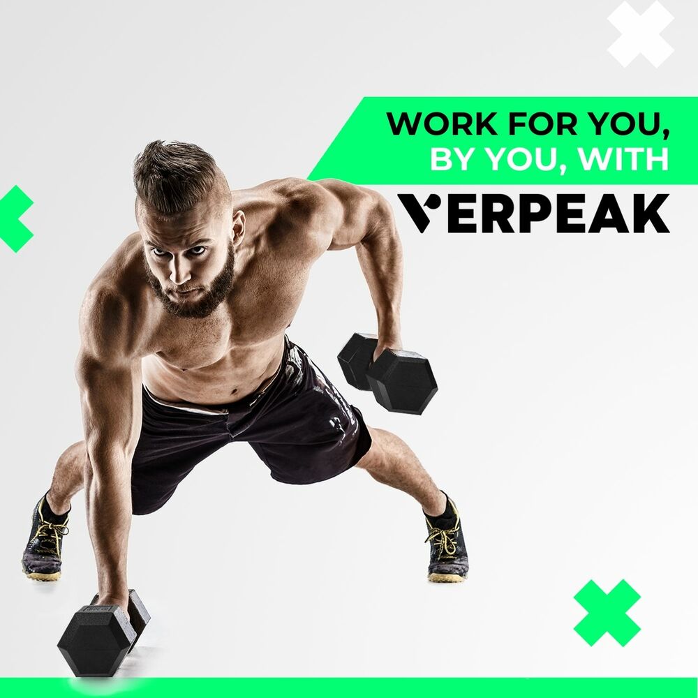 VERPEAK Rubber Hex Dumbbells (5KG x 2) - The Fight Club