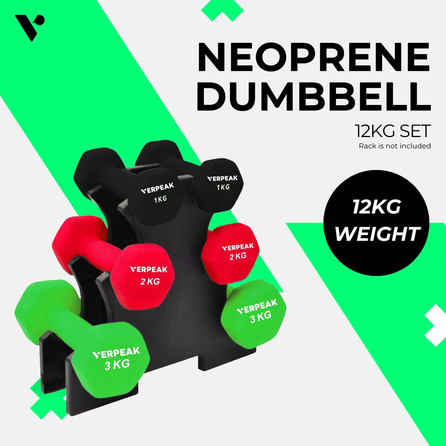 Verpeak 12kg (1,2,3kg x 2) Neoprene Dumbbell Set VP-DB-139-AC - The Fight Club