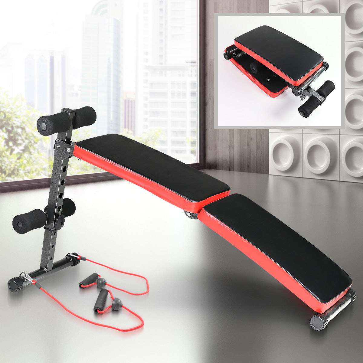 Powertrain Inclined Sit up bench with Resistance bands - The Fight Club