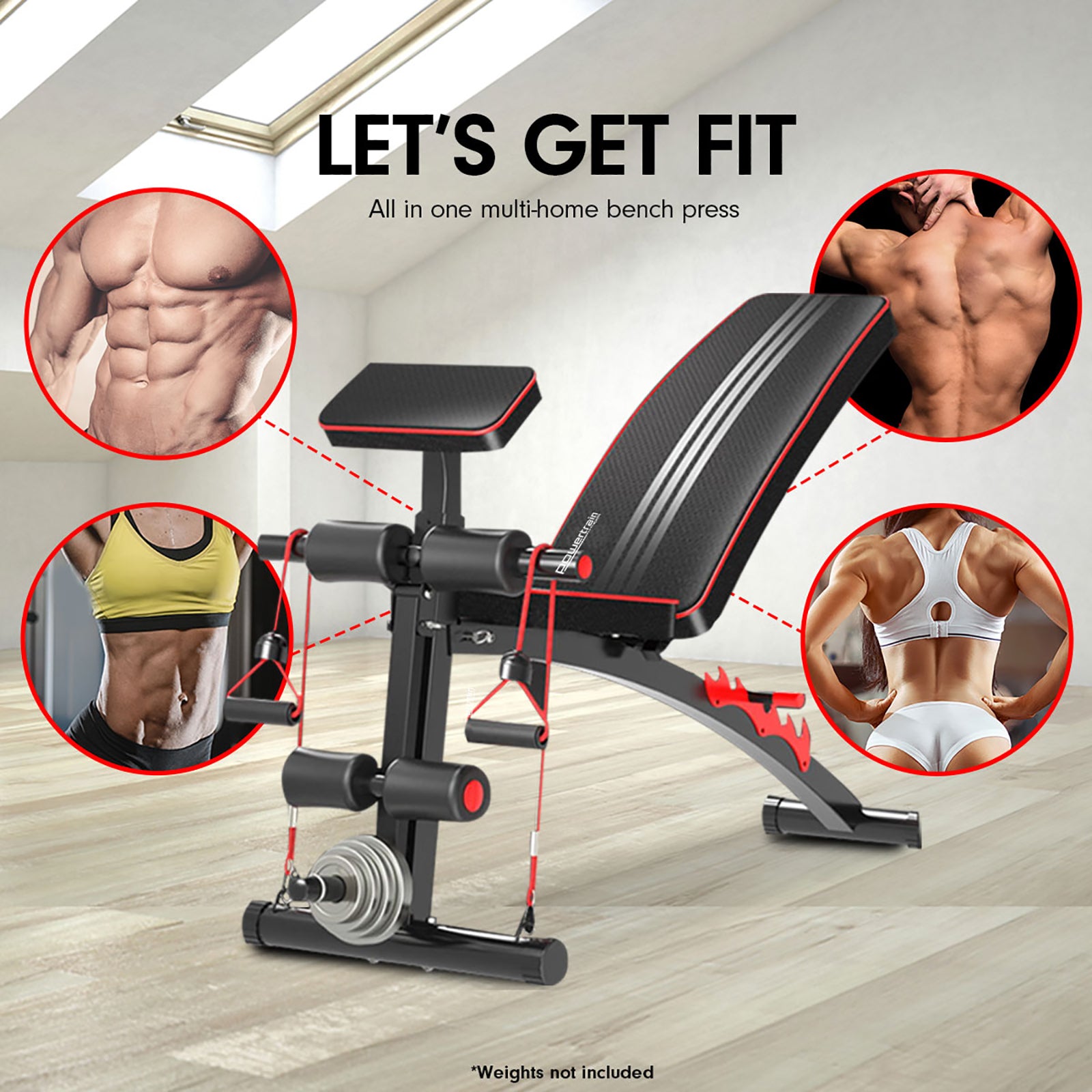 Powertrain Adjustable FID Home Gym Bench with Preacher Curl Pad - The Fight Club