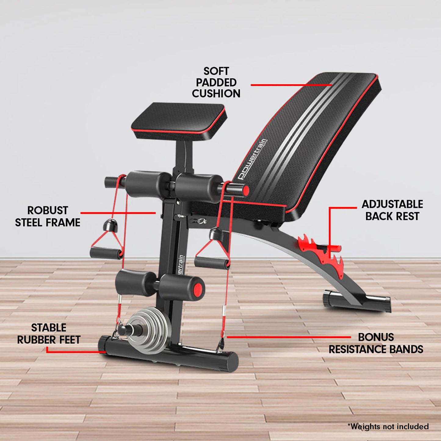 Powertrain Adjustable FID Home Gym Bench with Preacher Curl Pad - The Fight Club