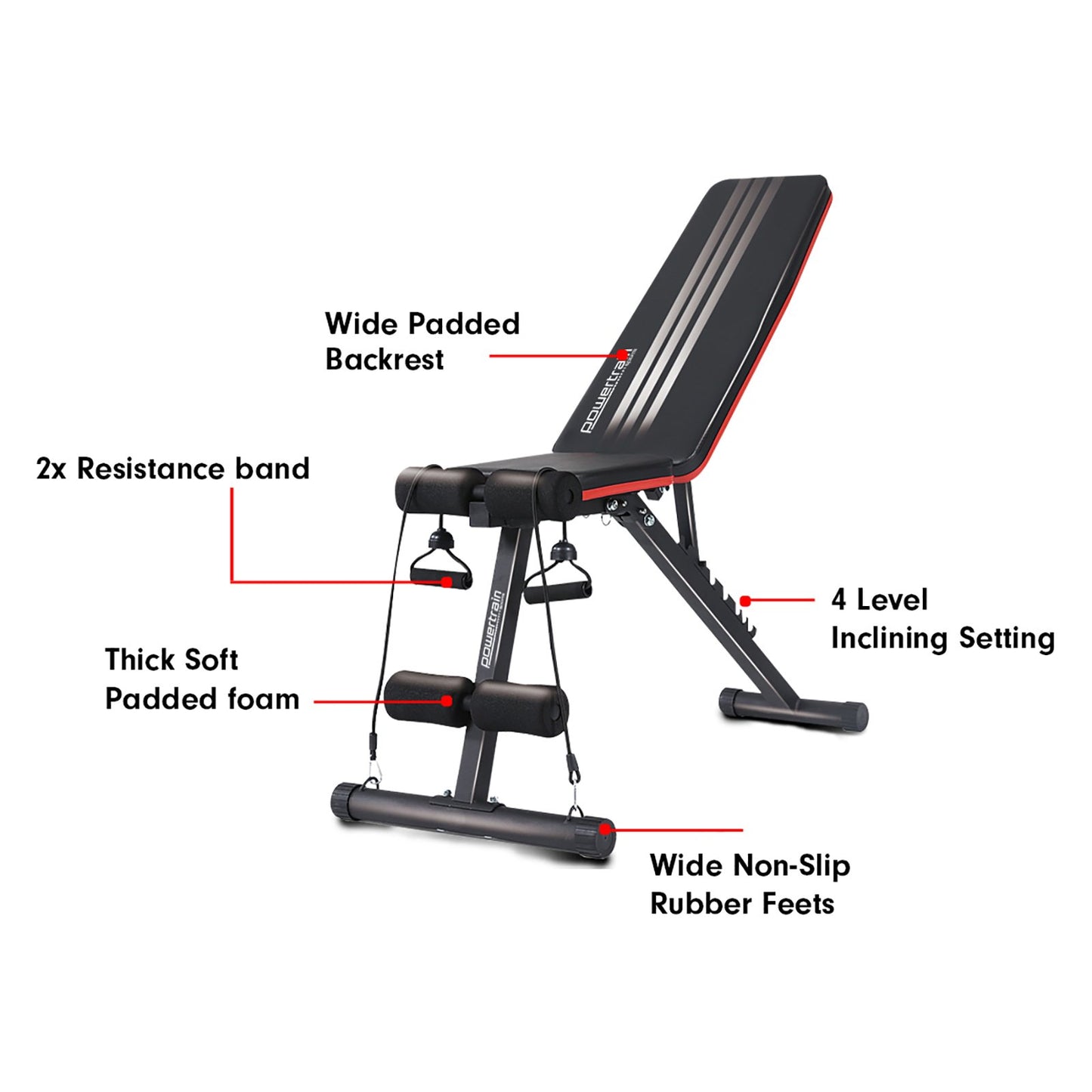 Powertrain Adjustable Incline Decline Exercise Bench Resistance Bands - The Fight Club