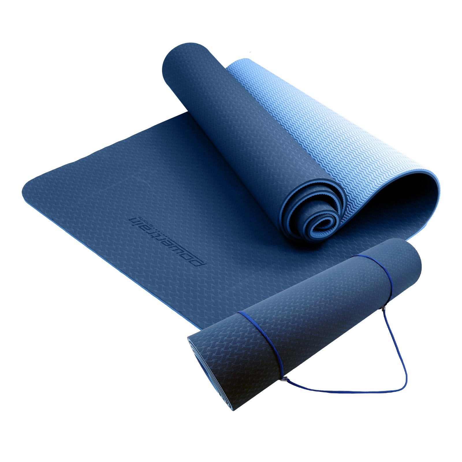 Powertrain Eco-friendly Dual Layer 8mm Yoga Mat | Dark Blue | Non-slip Surface And Carry Strap For Ultimate Comfort And Portability - The Fight Club