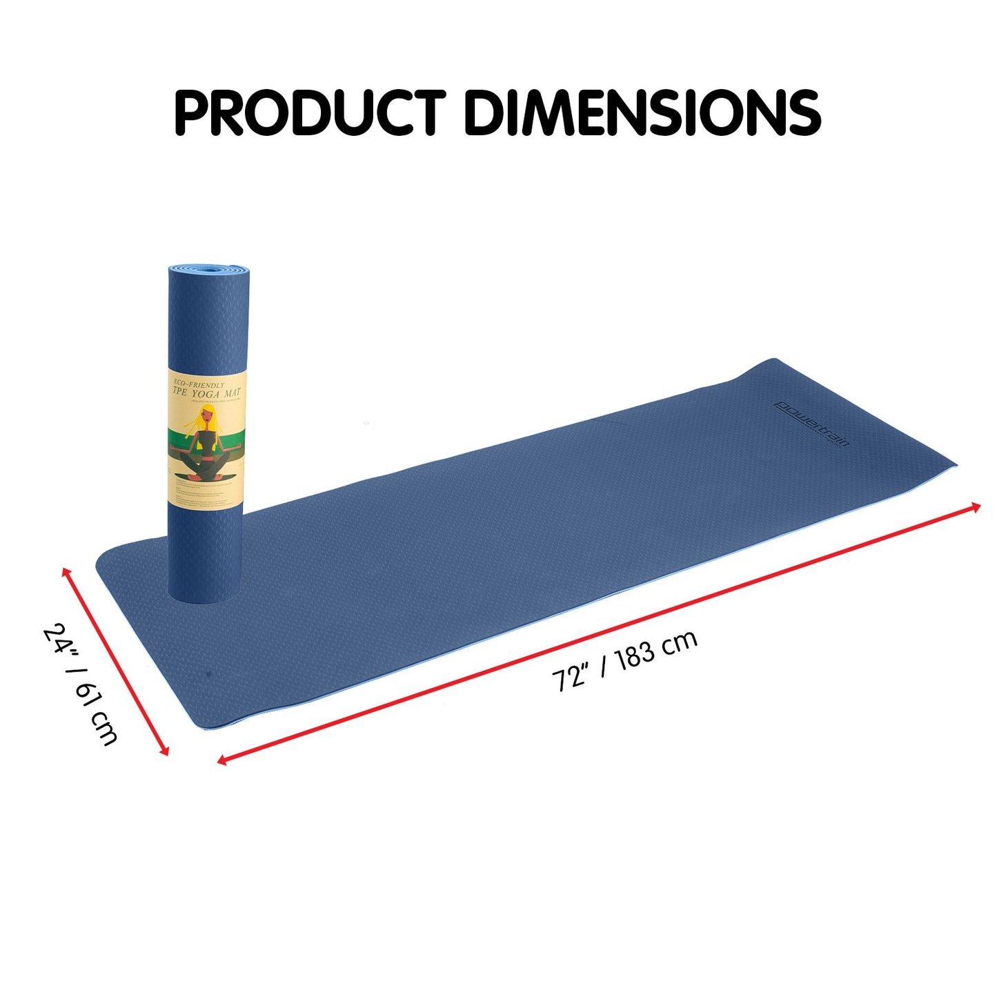 Powertrain Eco-friendly Dual Layer 8mm Yoga Mat | Dark Blue | Non-slip Surface And Carry Strap For Ultimate Comfort And Portability - The Fight Club