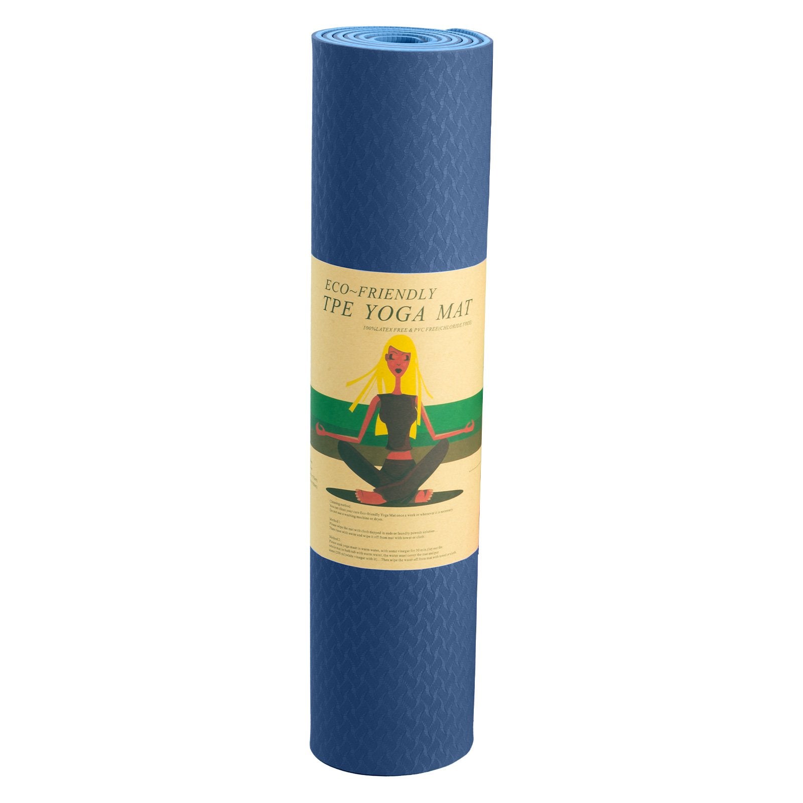 Powertrain Eco-friendly Dual Layer 8mm Yoga Mat | Dark Blue | Non-slip Surface And Carry Strap For Ultimate Comfort And Portability - The Fight Club