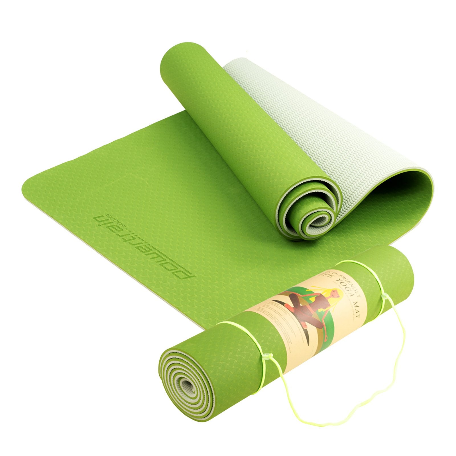 Powertrain Eco-friendly Dual Layer 8mm Yoga Mat | Lime Green | Non-slip Surface, And Carry Strap For Ultimate Comfort And Portability - The Fight Club